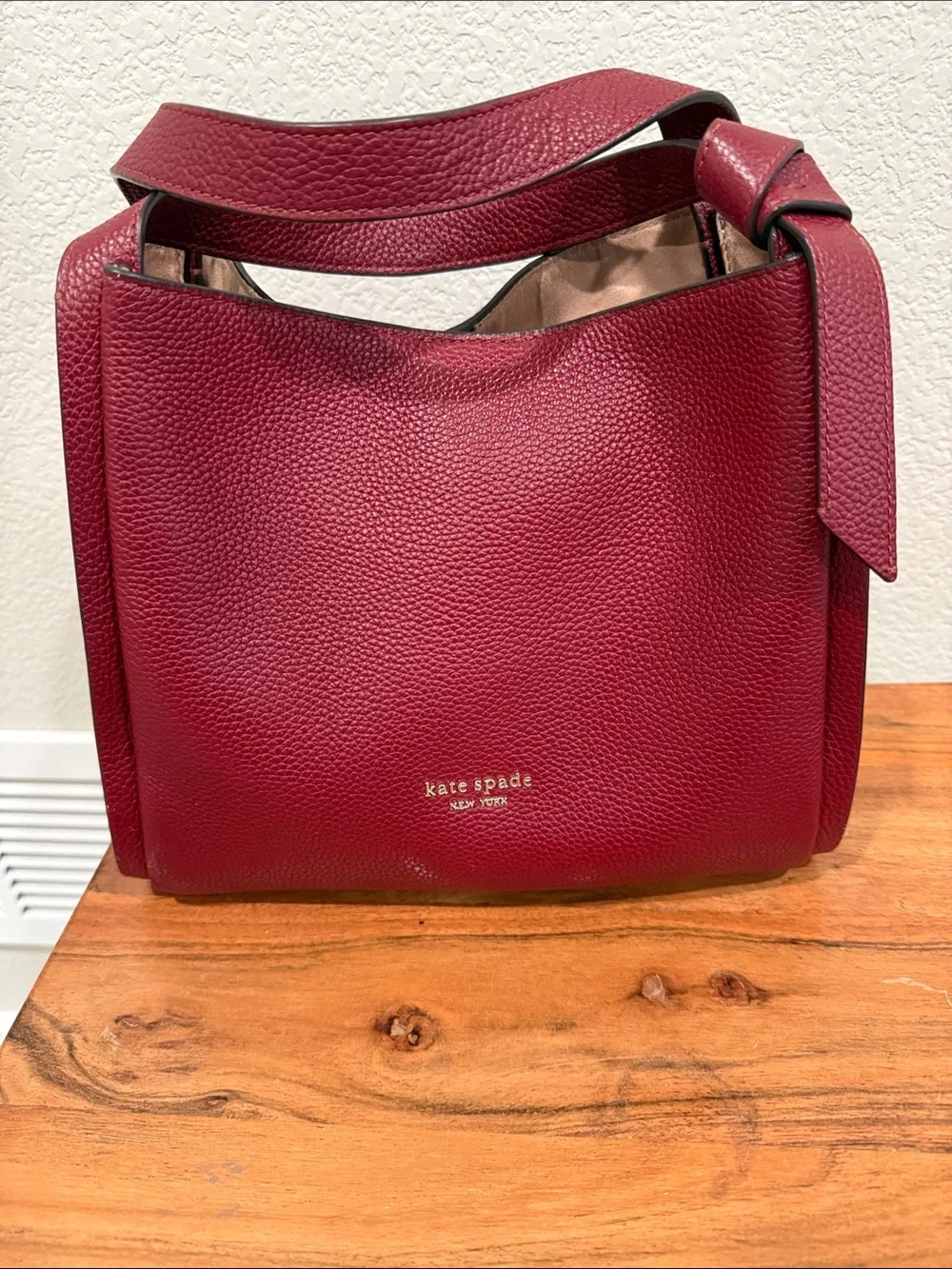 kate spade knott Burgundy red Pebbled Leather Shoulder Bag